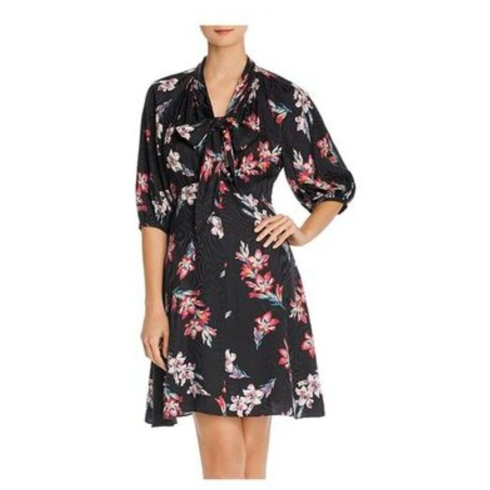 REBECCA TAYLOR Womens Black Tie Dress Fit and Flare Size 4